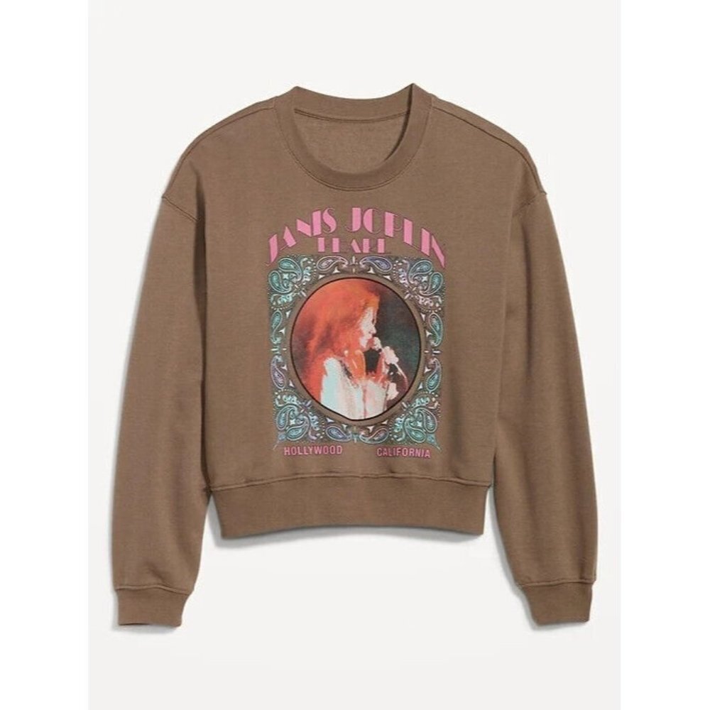 Oversized Licensed Rock Star Janis Joplin Cropped Sweatshirt for Women S…